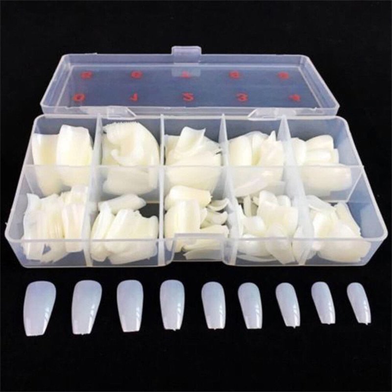 Acrylic Coffin Cream Color False Fake Nails (Num)